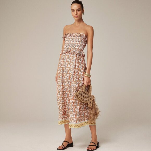 J. Crew Ravenna Dress in Sunset Rose Block-Print Ramie (Flaw) - Picture 1 of 5